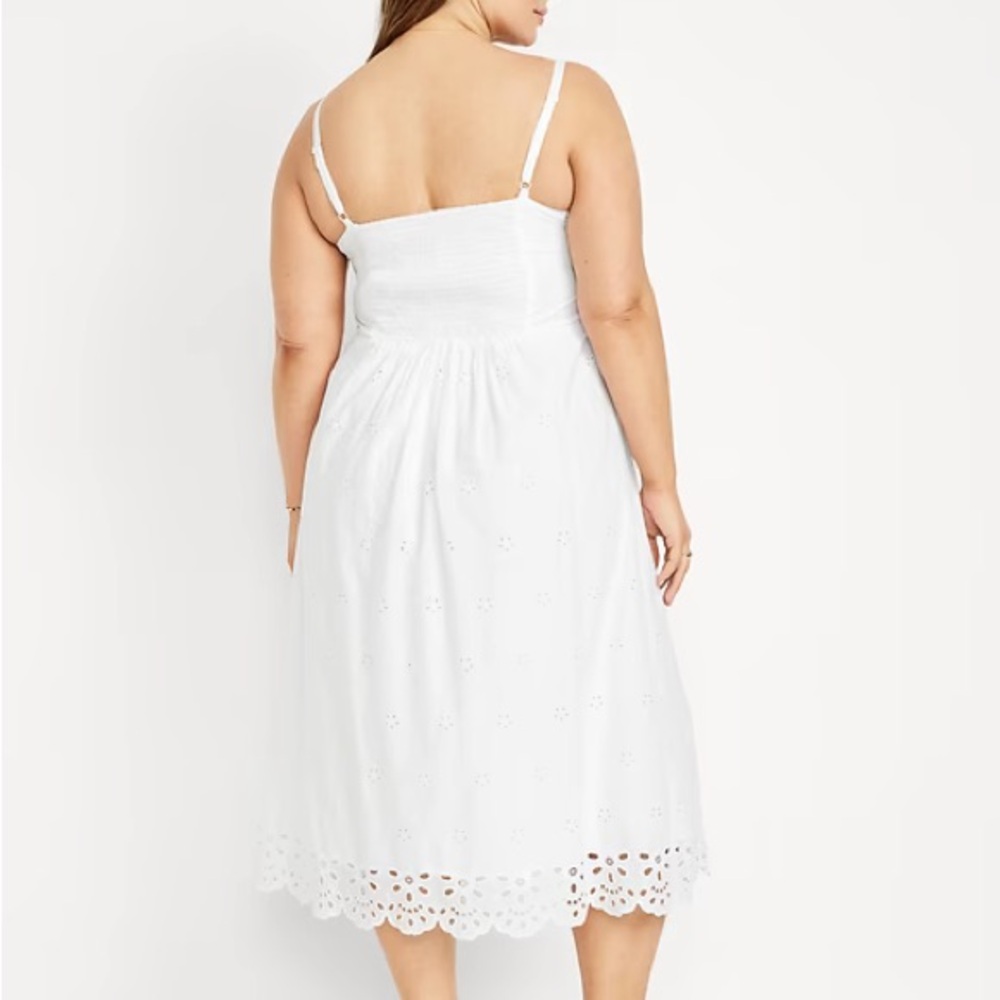 White Eyelet Midi Dress with Adjustable Straps